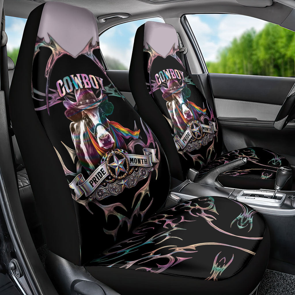 Cowboy Pride Month Sounds Gay Im in Car Seat Cover Y2K Tribal Chrome With Rainbow Scarf Cow