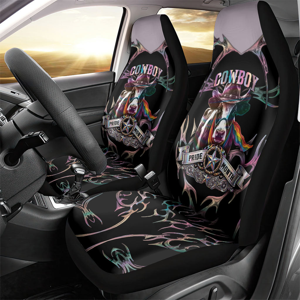 Cowboy Pride Month Sounds Gay Im in Car Seat Cover Y2K Tribal Chrome With Rainbow Scarf Cow