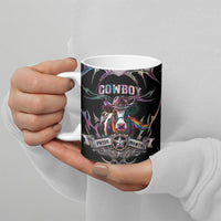 Cowboy Pride Month Sounds Gay Im in Ceramic Mug Y2K Tribal Chrome With Rainbow Scarf Cow