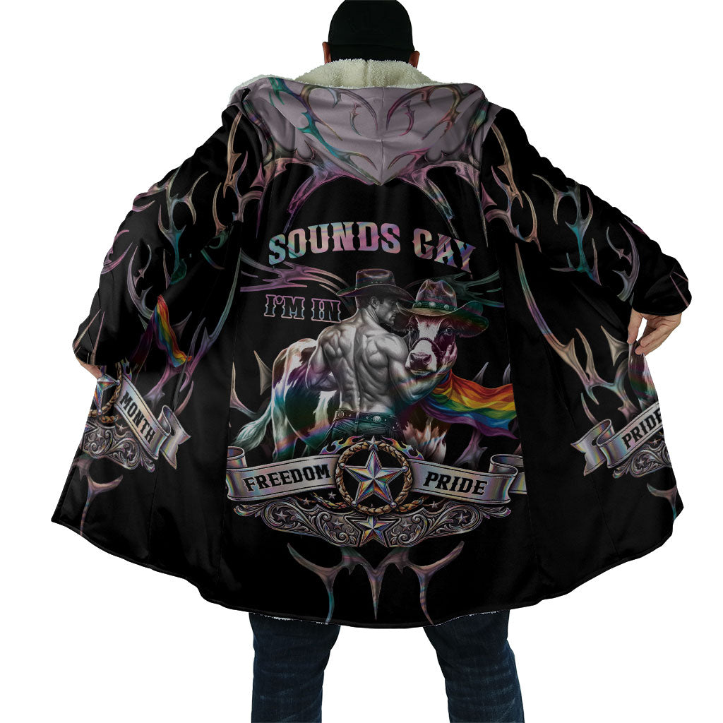 Cowboy Pride Month Sounds Gay Im in Cloak Y2K Tribal Chrome With Rainbow Scarf Cow