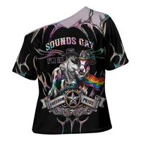 Cowboy Pride Month Sounds Gay Im in Cross Shoulder Shirt Y2K Tribal Chrome With Rainbow Scarf Cow