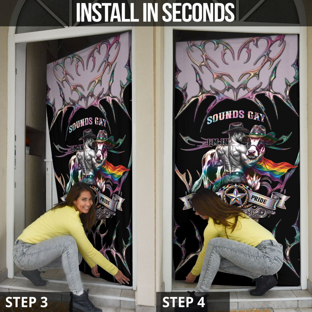 Cowboy Pride Month Sounds Gay Im in Door Cover Y2K Tribal Chrome With Rainbow Scarf Cow