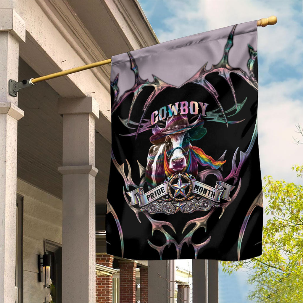 Cowboy Pride Month Sounds Gay Im in Garden Flag Y2K Tribal Chrome With Rainbow Scarf Cow