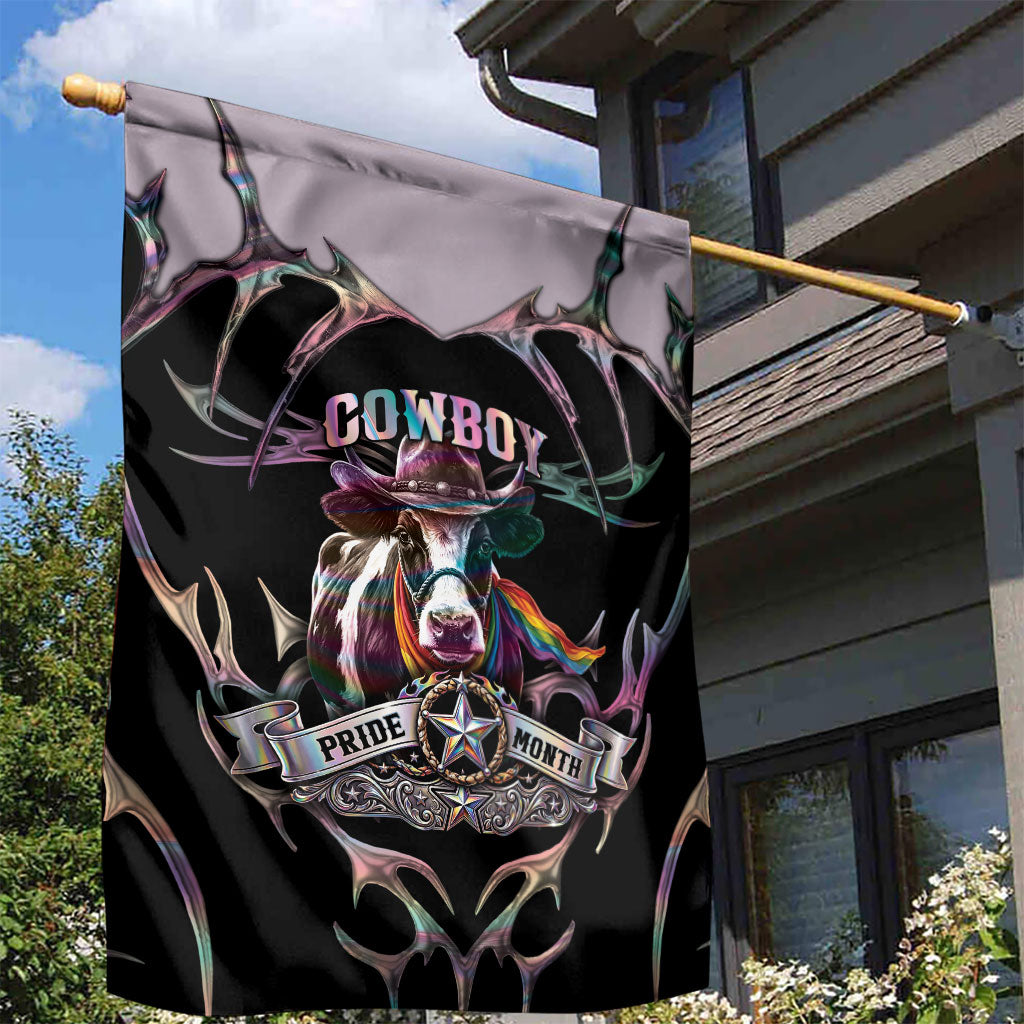 Cowboy Pride Month Sounds Gay Im in Garden Flag Y2K Tribal Chrome With Rainbow Scarf Cow