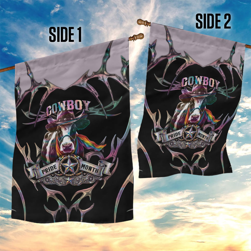 Cowboy Pride Month Sounds Gay Im in Garden Flag Y2K Tribal Chrome With Rainbow Scarf Cow