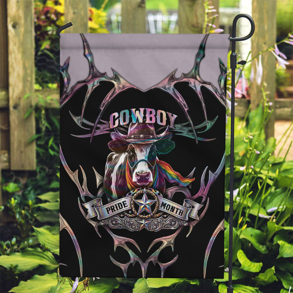 Cowboy Pride Month Sounds Gay Im in Garden Flag Y2K Tribal Chrome With Rainbow Scarf Cow