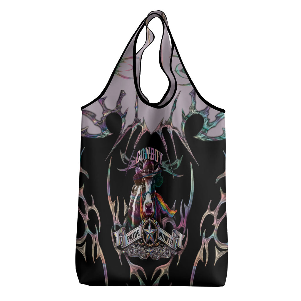 Cowboy Pride Month Sounds Gay Im in Grocery Bag Y2K Tribal Chrome With Rainbow Scarf Cow
