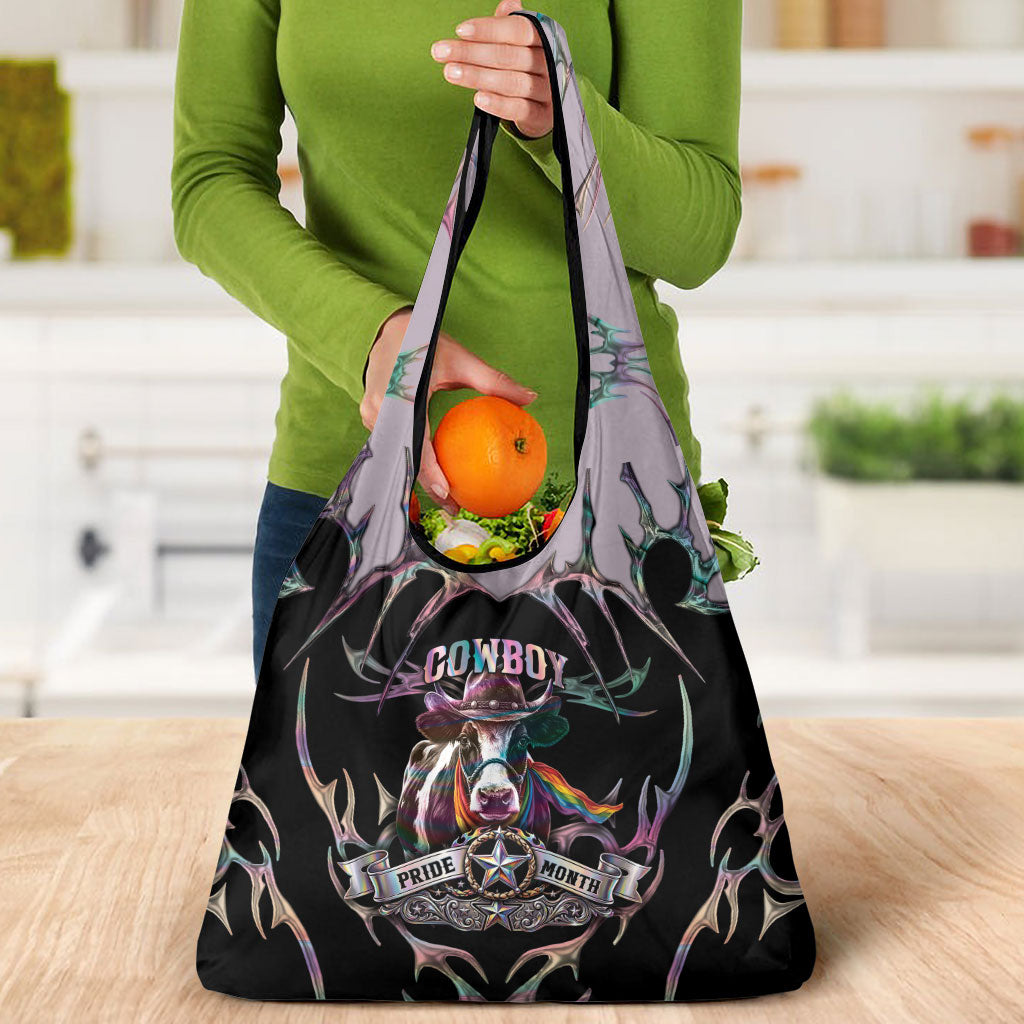 Cowboy Pride Month Sounds Gay Im in Grocery Bag Y2K Tribal Chrome With Rainbow Scarf Cow