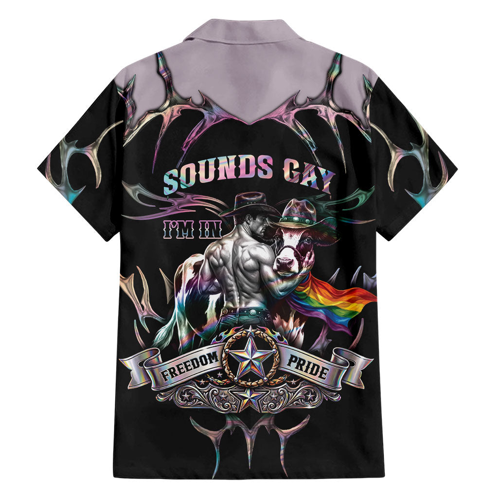 Cowboy Pride Month Sounds Gay Im in Hawaiian Shirt Y2K Tribal Chrome With Rainbow Scarf Cow