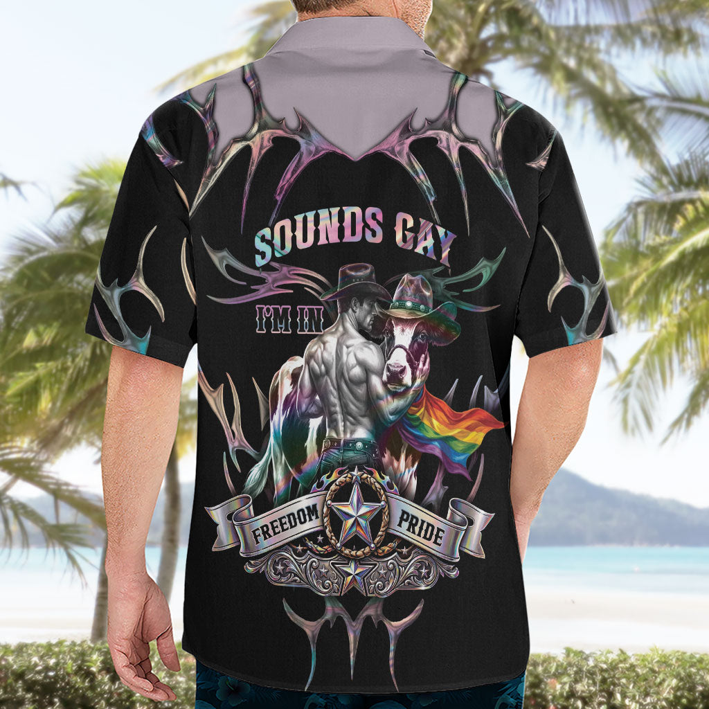 Cowboy Pride Month Sounds Gay Im in Hawaiian Shirt Y2K Tribal Chrome With Rainbow Scarf Cow