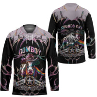Cowboy Pride Month Sounds Gay Im in Hockey Jersey Y2K Tribal Chrome With Rainbow Scarf Cow