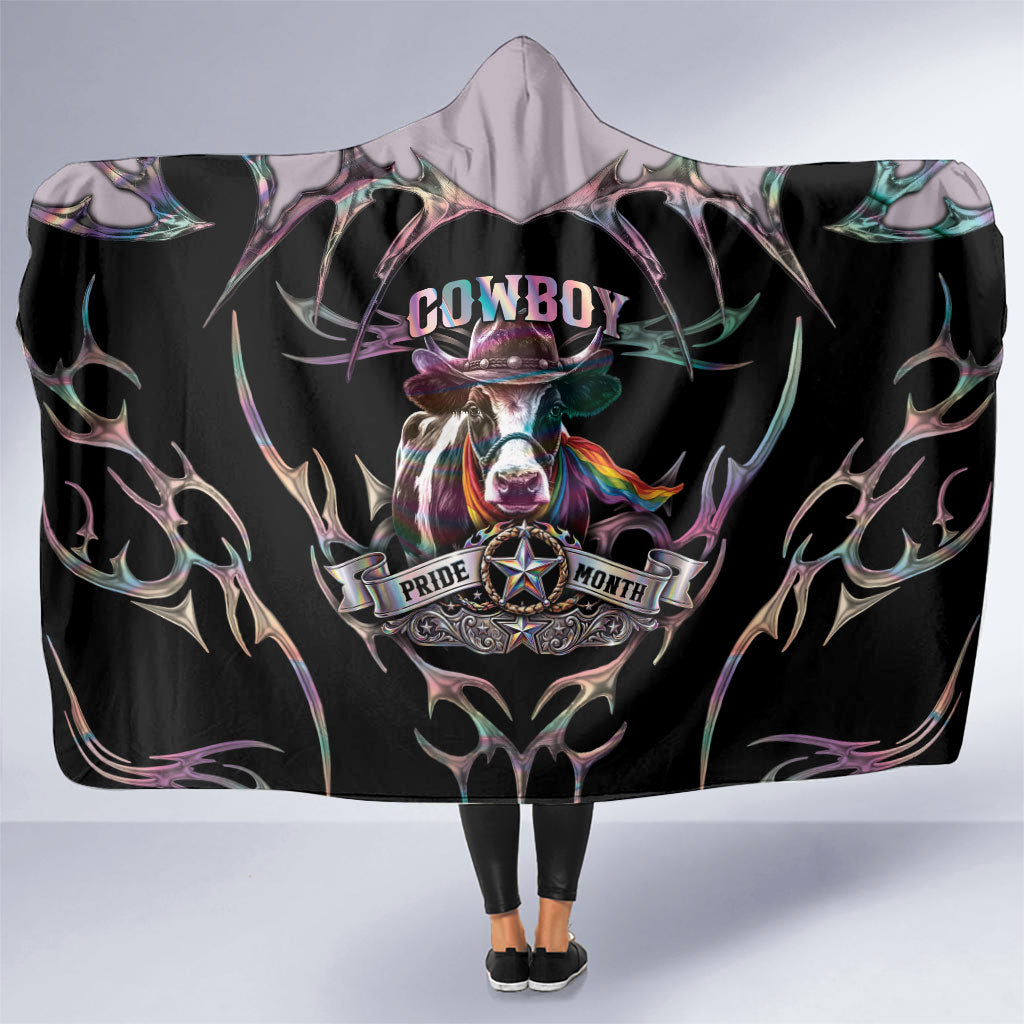 Cowboy Pride Month Sounds Gay Im in Hooded Blanket Y2K Tribal Chrome With Rainbow Scarf Cow