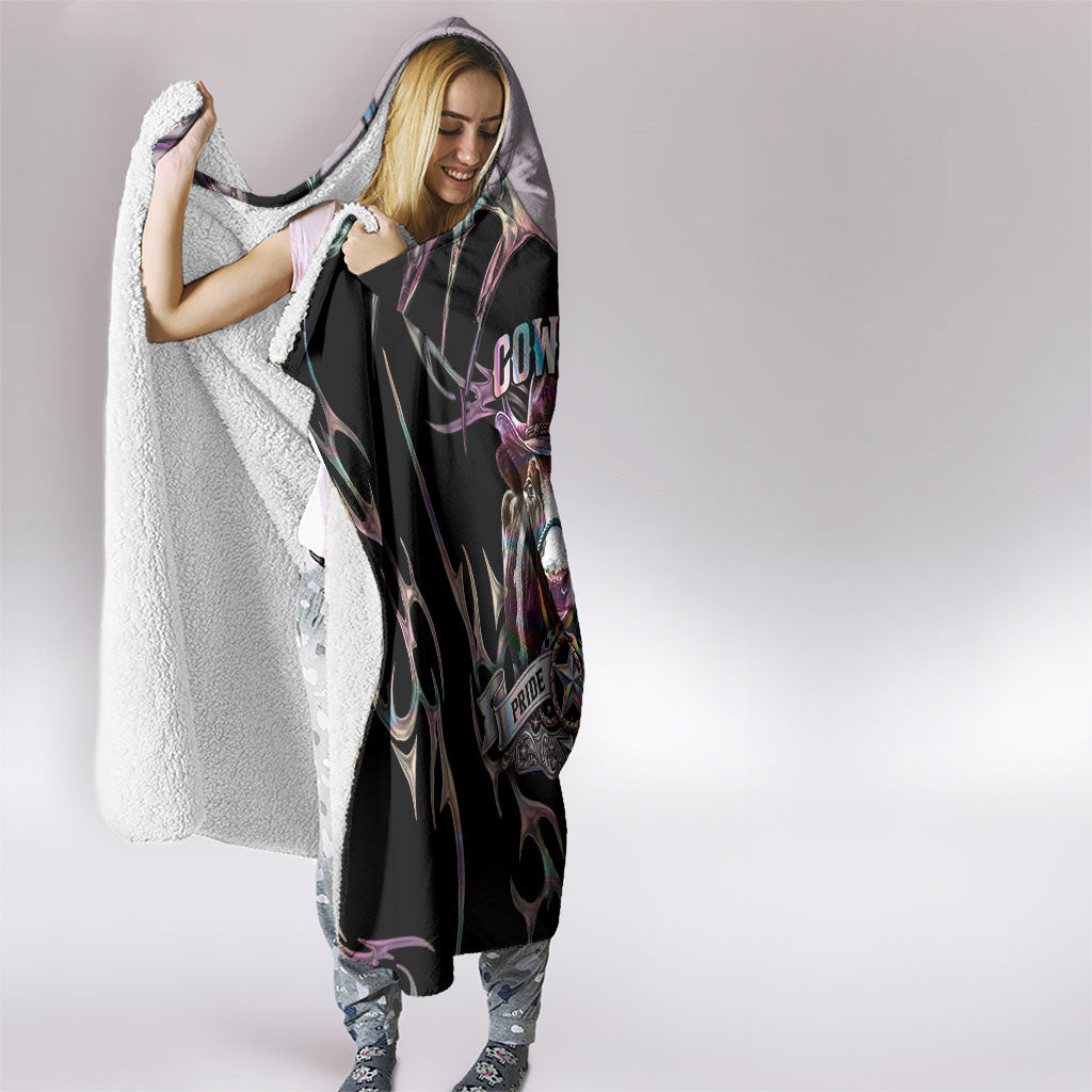 Cowboy Pride Month Sounds Gay Im in Hooded Blanket Y2K Tribal Chrome With Rainbow Scarf Cow