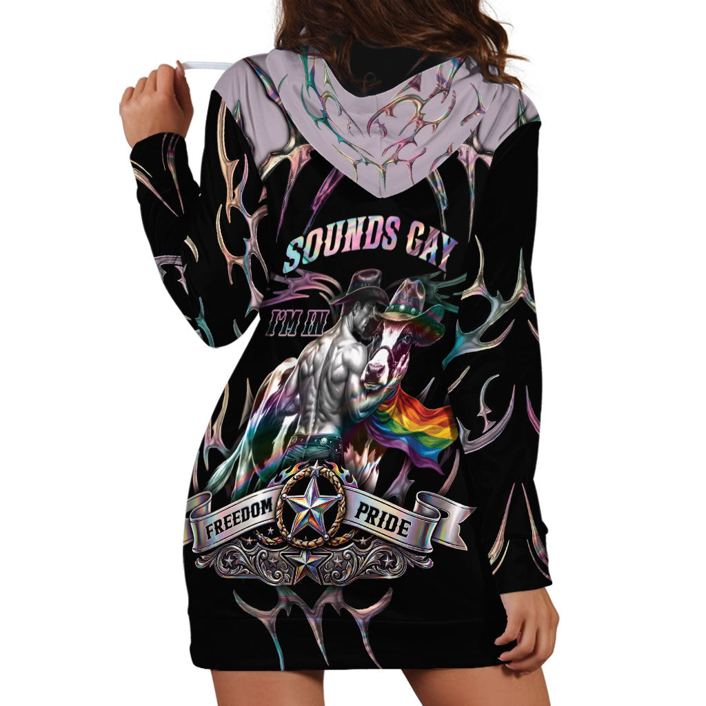 Cowboy Pride Month Sounds Gay Im in Hoodie Dress Y2K Tribal Chrome With Rainbow Scarf Cow