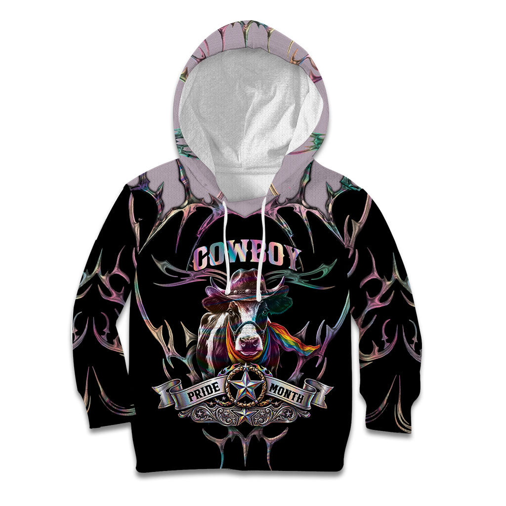 Cowboy Pride Month Sounds Gay Im in Kid Hoodie Y2K Tribal Chrome With Rainbow Scarf Cow