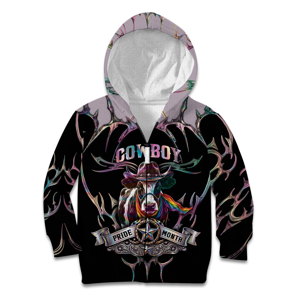 Cowboy Pride Month Sounds Gay Im in Kid Hoodie Y2K Tribal Chrome With Rainbow Scarf Cow