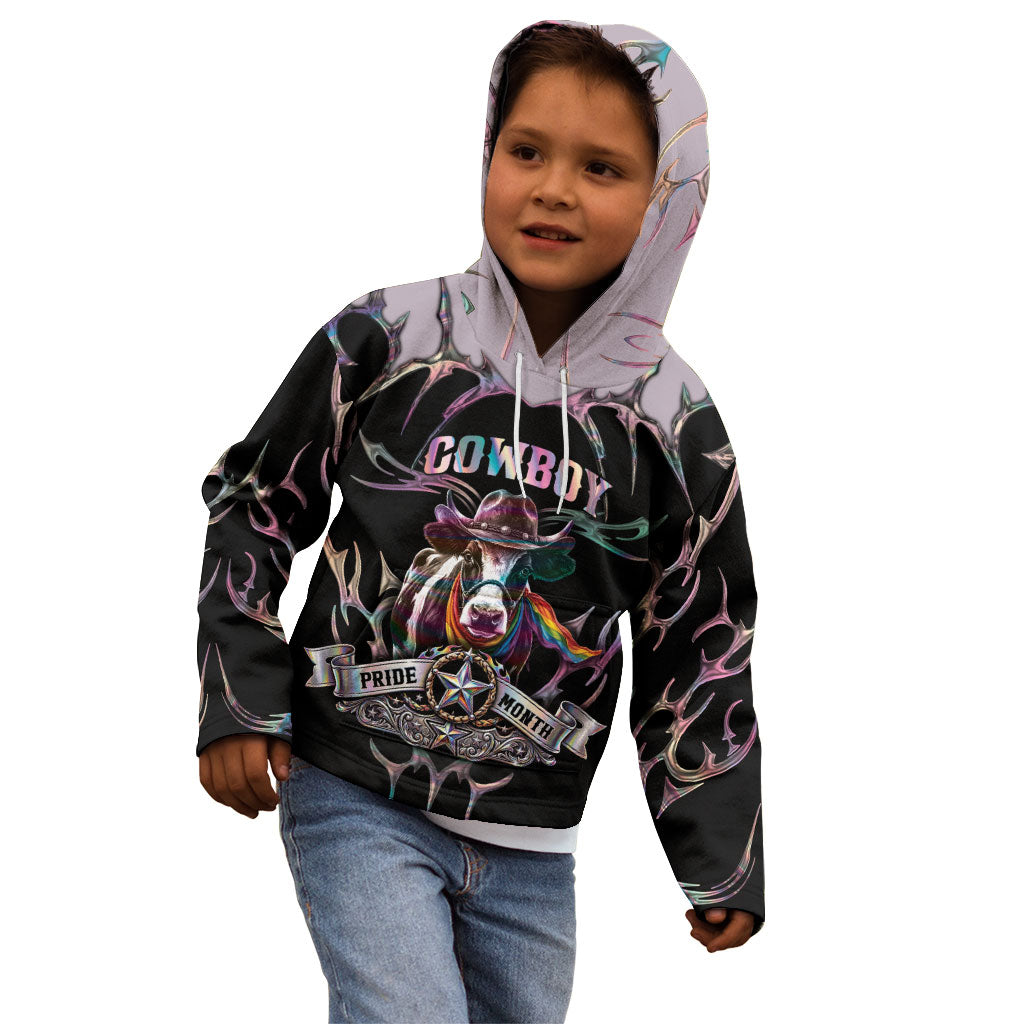 Cowboy Pride Month Sounds Gay Im in Kid Hoodie Y2K Tribal Chrome With Rainbow Scarf Cow