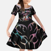 Cowboy Pride Month Sounds Gay Im in Kid Short Sleeve Dress Y2K Tribal Chrome With Rainbow Scarf Cow