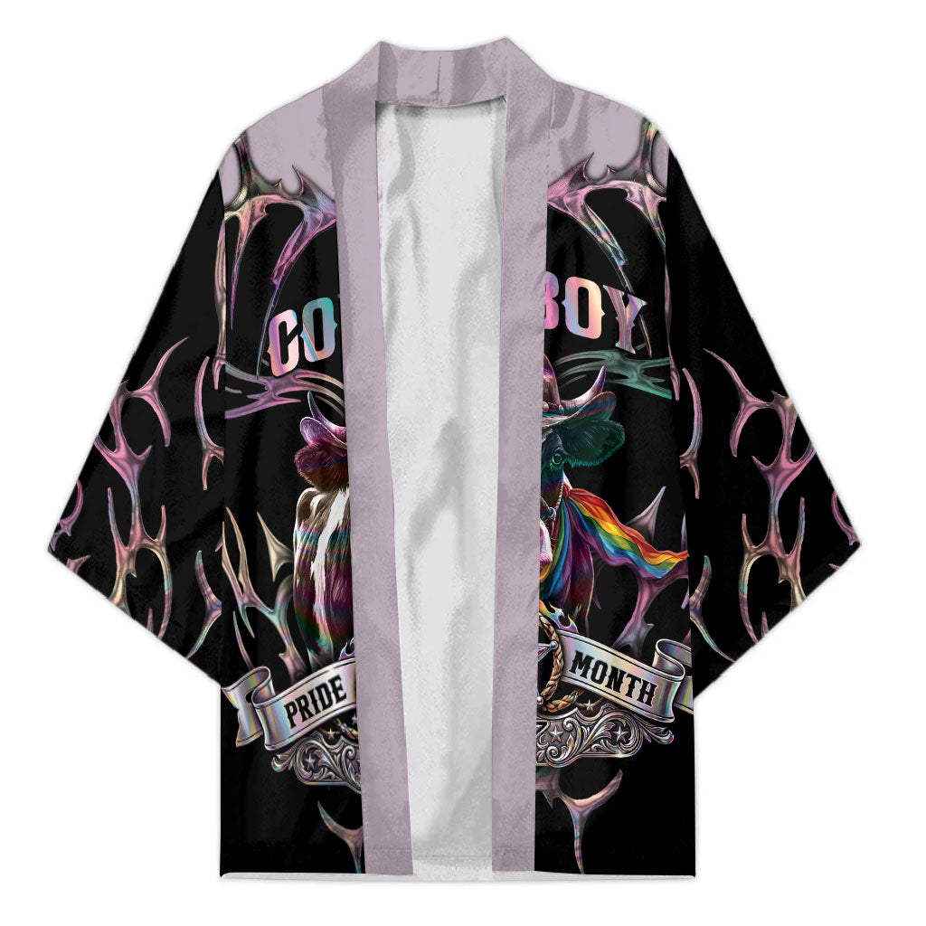 Cowboy Pride Month Sounds Gay Im in Kimono Y2K Tribal Chrome With Rainbow Scarf Cow