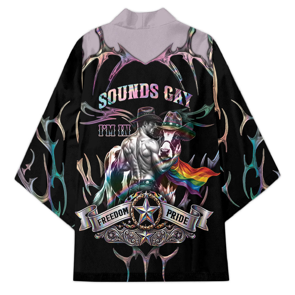 Cowboy Pride Month Sounds Gay Im in Kimono Y2K Tribal Chrome With Rainbow Scarf Cow