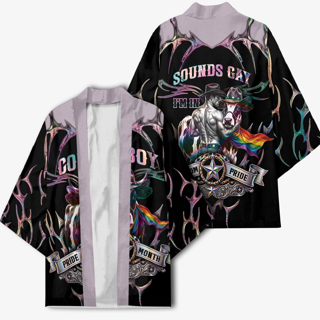 Cowboy Pride Month Sounds Gay Im in Kimono Y2K Tribal Chrome With Rainbow Scarf Cow