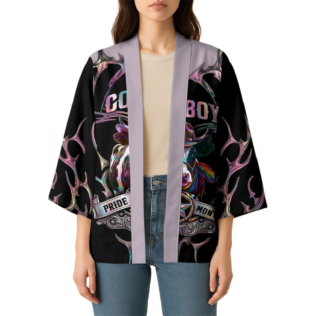 Cowboy Pride Month Sounds Gay Im in Kimono Y2K Tribal Chrome With Rainbow Scarf Cow