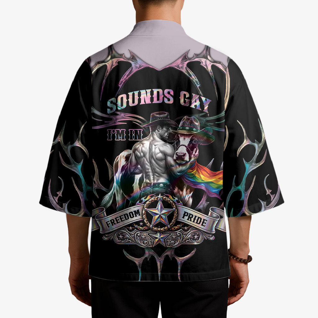 Cowboy Pride Month Sounds Gay Im in Kimono Y2K Tribal Chrome With Rainbow Scarf Cow