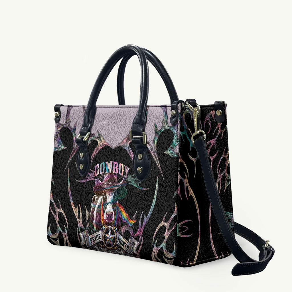 Cowboy Pride Month Sounds Gay Im in Leather Bag Y2K Tribal Chrome With Rainbow Scarf Cow