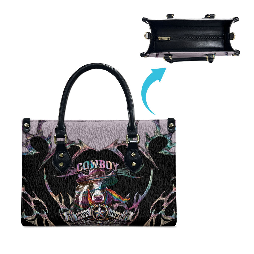 Cowboy Pride Month Sounds Gay Im in Leather Bag Y2K Tribal Chrome With Rainbow Scarf Cow