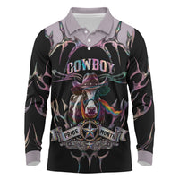 Cowboy Pride Month Sounds Gay Im in Long Sleeve Polo Shirt Y2K Tribal Chrome With Rainbow Scarf Cow