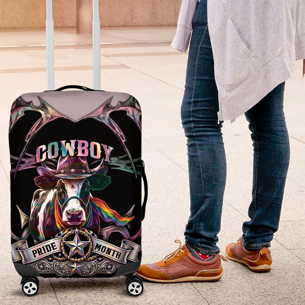 Cowboy Pride Month Sounds Gay Im in Luggage Cover Y2K Tribal Chrome With Rainbow Scarf Cow