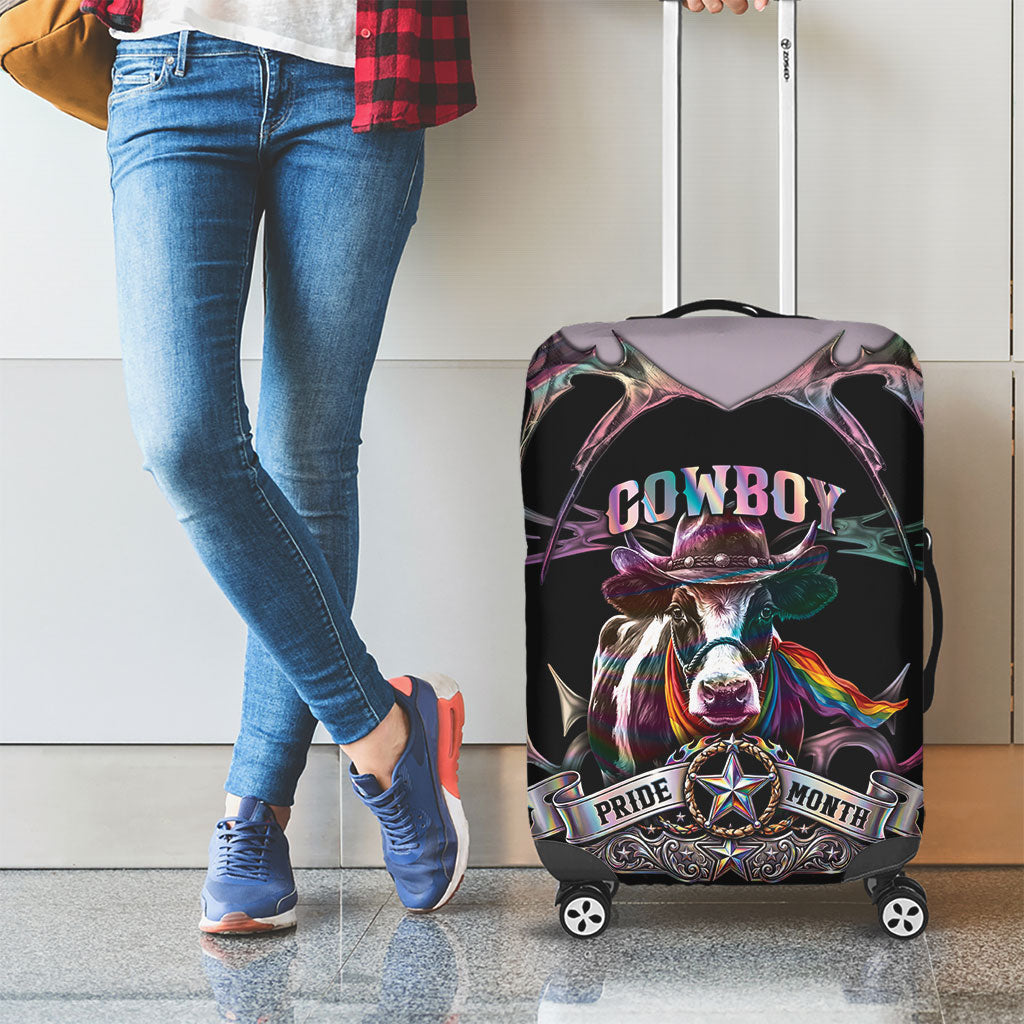 Cowboy Pride Month Sounds Gay Im in Luggage Cover Y2K Tribal Chrome With Rainbow Scarf Cow