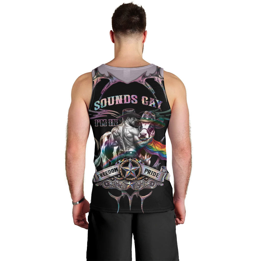 Cowboy Pride Month Sounds Gay Im in Men Tank Top Y2K Tribal Chrome With Rainbow Scarf Cow