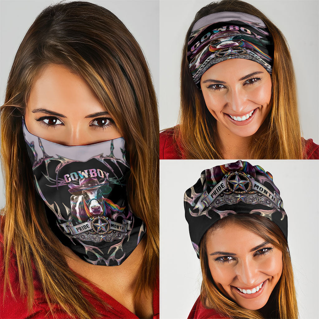 Cowboy Pride Month Sounds Gay Im in Neck Gaiter Y2K Tribal Chrome With Rainbow Scarf Cow