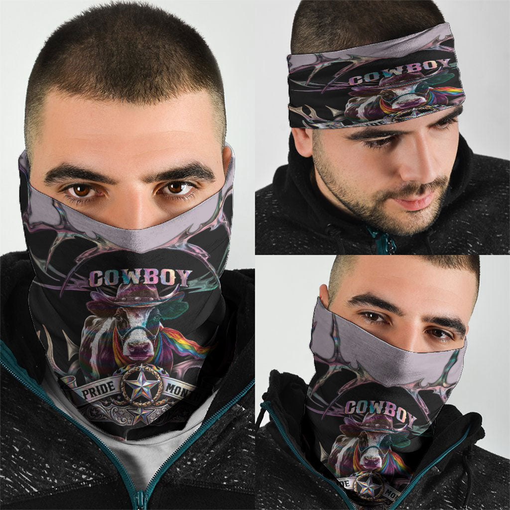 Cowboy Pride Month Sounds Gay Im in Neck Gaiter Y2K Tribal Chrome With Rainbow Scarf Cow