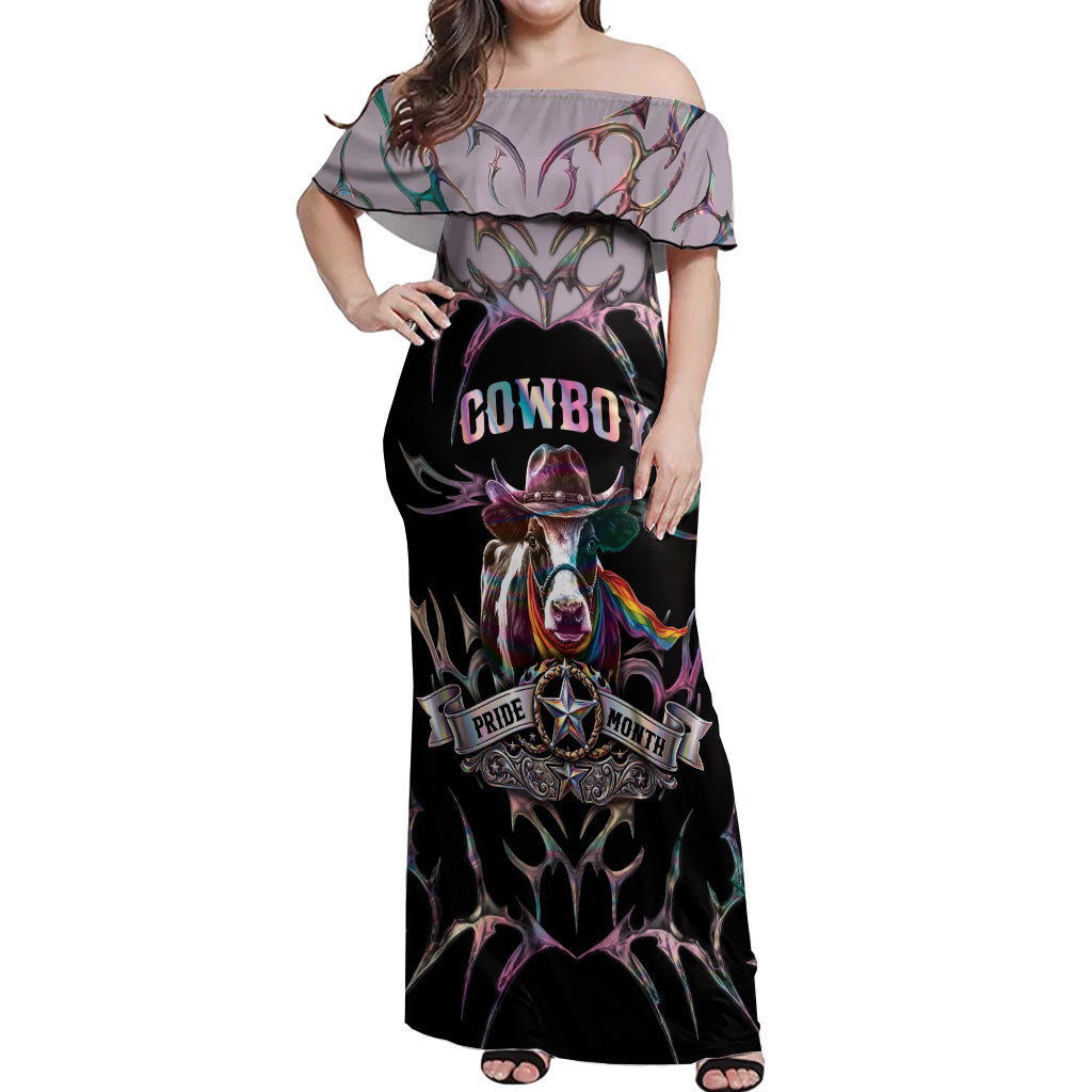 Cowboy Pride Month Sounds Gay Im in Off Shoulder Maxi Dress Y2K Tribal Chrome With Rainbow Scarf Cow