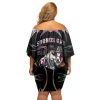 Cowboy Pride Month Sounds Gay Im in Off Shoulder Short Dress Y2K Tribal Chrome With Rainbow Scarf Cow