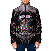 Cowboy Pride Month Sounds Gay Im in Padded Jacket Y2K Tribal Chrome With Rainbow Scarf Cow