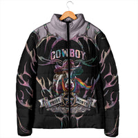 Cowboy Pride Month Sounds Gay Im in Padded Jacket Y2K Tribal Chrome With Rainbow Scarf Cow