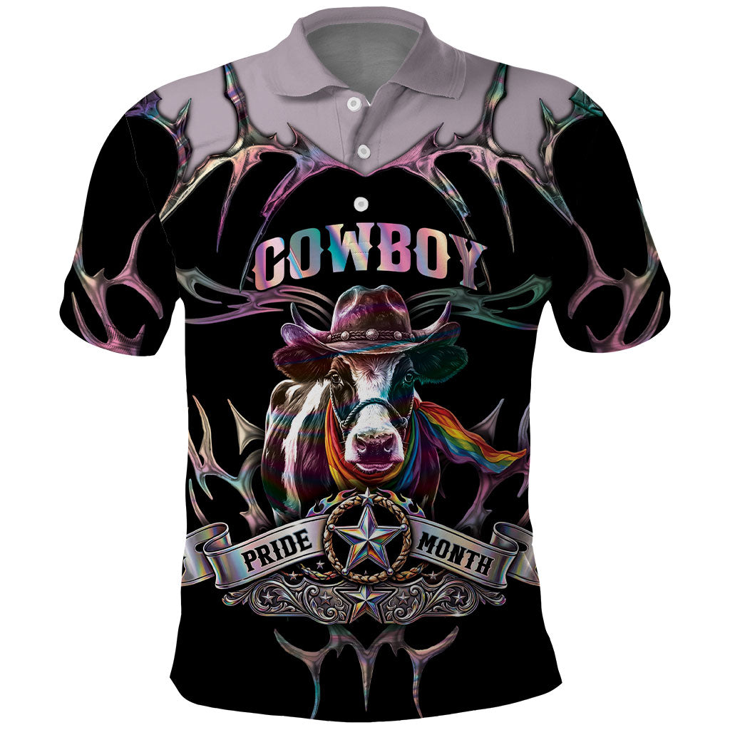 Cowboy Pride Month Sounds Gay Im in Polo Shirt Y2K Tribal Chrome With Rainbow Scarf Cow