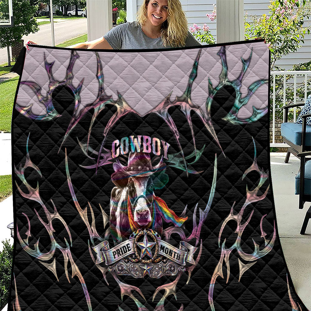 Cowboy Pride Month Sounds Gay Im in Quilt Y2K Tribal Chrome With Rainbow Scarf Cow