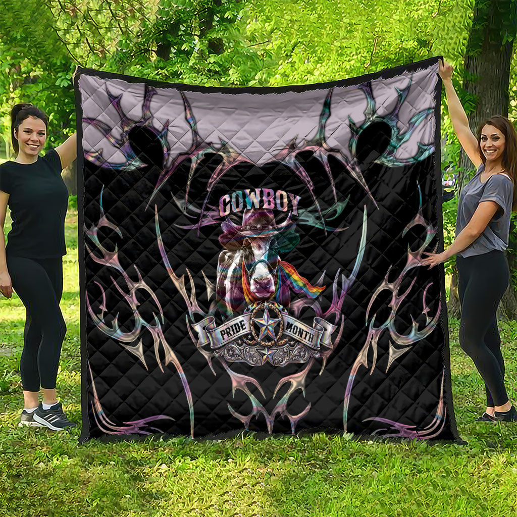 Cowboy Pride Month Sounds Gay Im in Quilt Y2K Tribal Chrome With Rainbow Scarf Cow