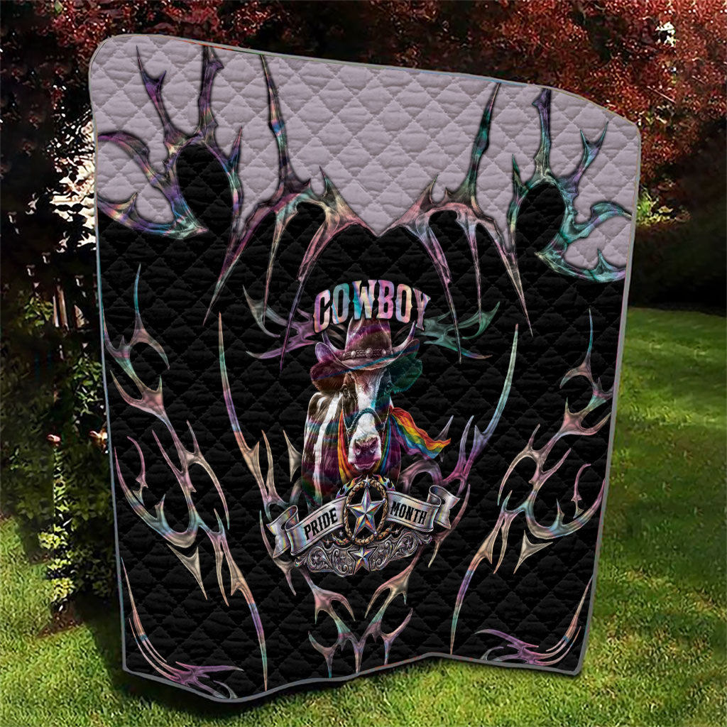 Cowboy Pride Month Sounds Gay Im in Quilt Y2K Tribal Chrome With Rainbow Scarf Cow