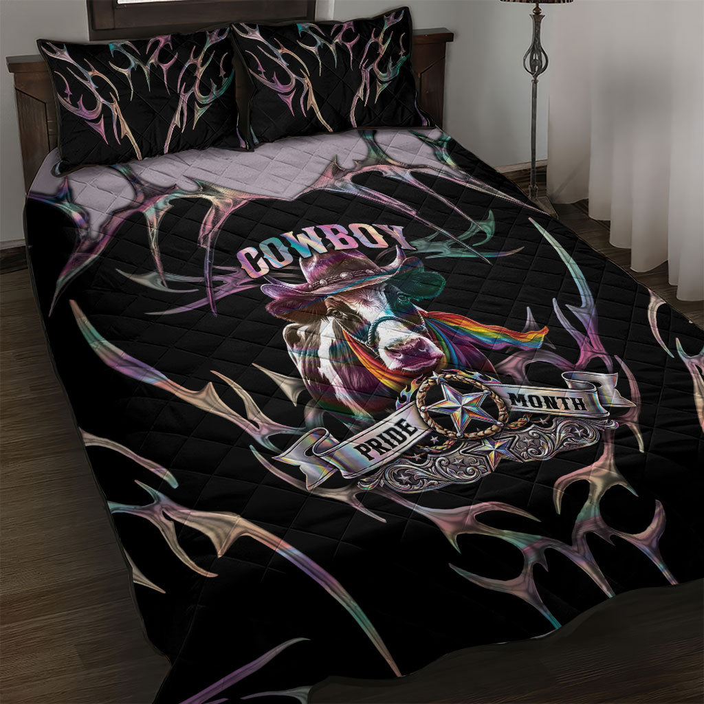 Cowboy Pride Month Sounds Gay Im in Quilt Bed Set Y2K Tribal Chrome With Rainbow Scarf Cow