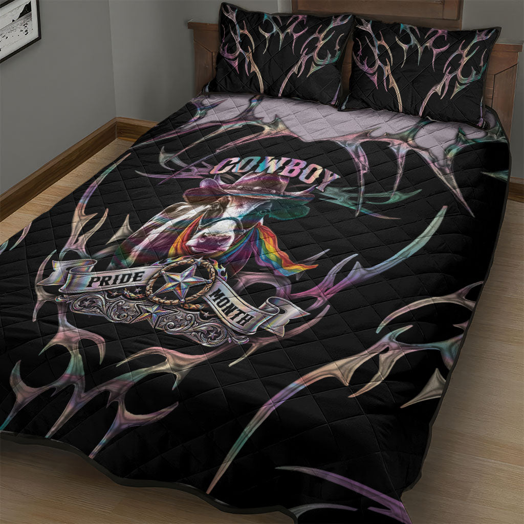 Cowboy Pride Month Sounds Gay Im in Quilt Bed Set Y2K Tribal Chrome With Rainbow Scarf Cow