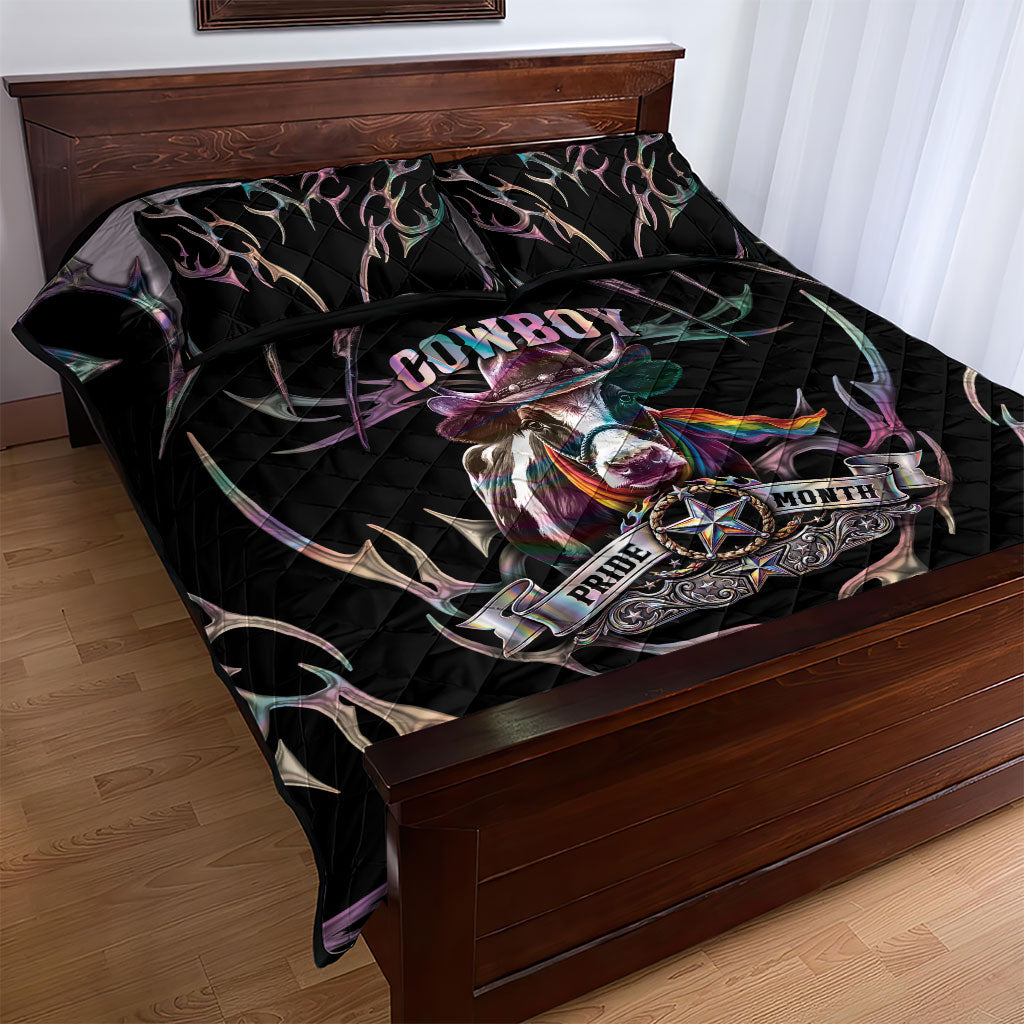 Cowboy Pride Month Sounds Gay Im in Quilt Bed Set Y2K Tribal Chrome With Rainbow Scarf Cow