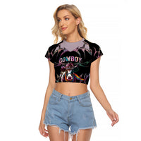 Cowboy Pride Month Sounds Gay Im in Raglan Cropped T Shirt Y2K Tribal Chrome With Rainbow Scarf Cow