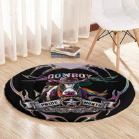Cowboy Pride Month Sounds Gay Im in Round Carpet Y2K Tribal Chrome With Rainbow Scarf Cow