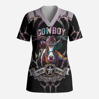 Cowboy Pride Month Sounds Gay Im in Scrub Top Y2K Tribal Chrome With Rainbow Scarf Cow