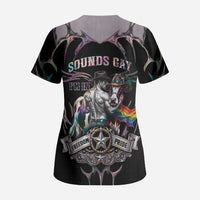 Cowboy Pride Month Sounds Gay Im in Scrub Top Y2K Tribal Chrome With Rainbow Scarf Cow